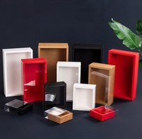 Boîte Cadeau Pliable à Tiroir en Papier Kraft avec Fenêtre, pour Thé, Desserts et Gâteaux, avec Couvercle PVC Entièrement Transparent