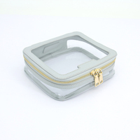 Tas Makeup Transparan Sage Green dengan Trim Kulit PU, Jendela Transparan, Ritsleting Ganda, Kapasitas Besar, Tas Perawatan Kulit dan Perlengkapan Mandi untuk Perjalanan Wanita