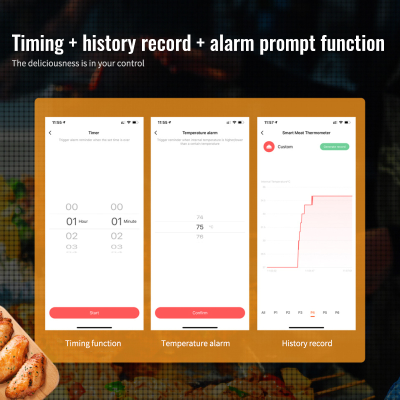 HIMOJO Tuya Wifi Smart BBQ Barbecue Grill Meat Thermometer Smart Life APP Probe Type Water Temperature Measurement