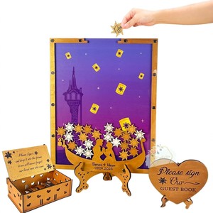 Marco de madera transfronterizo para firmas de invitados de boda, adorno creativo, caja de regalo con temática de castillo y cielo estrellado para firmas de invitados - Product Image 2