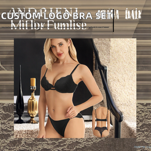 Conjunto de sujetador push-up acolchado y bragas para mujer con logo personalizado, marca privada, tirantes convertibles, detalle de lazo y encaje, soporte sin aros - Product Image 2