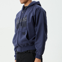Hoodie Zipper Boxy Bordir Gothic Fleece Streetwear Berkualitas Tinggi dengan Logo Kustom OEM, Acid Wash, Drop Shoulder, untuk Pria