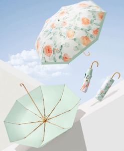 Custom Logo Folding Anti-Uv With Wooden Handle Sunproof Rainproof <b>Windproof</b> <b>Umbrella</b> Promotional Gift - Product Image 1