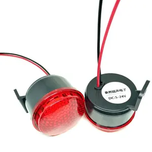 Sirene Suara Keras Desibel Tinggi, FSD-5037 Bel Alarm Piezoelektrik 5V 12V 24VDC dengan Lampu Kilat LED