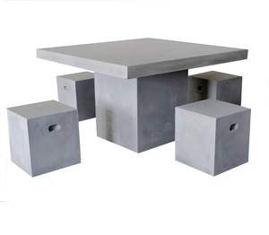 Set di Mobili da Esterno in Cemento Contemporaneo <span class=keywords><strong>con</strong></span> Una Tavola e Quattro <span class=keywords><strong>Sedie</strong></span> per Ville, Ideale per Cene, Barbecue e Caffè - Product Image 1