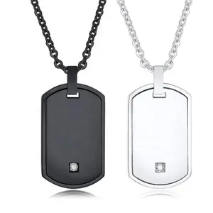 Yiwu Aceon Stainless Steel Customize Quotes Name Necklaces for Men Dog Tag with AAA CZ Stone Fashion Edge Men's Dog Tag