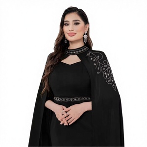Nuevo Vestido Largo Abaya de Rayón Antiestático Tallas Grandes con Diamantes Cosidos a Mano Estilo Hombros Caídos para Mujer, Inspirado en Dubái, Oriente Medio - Product Image 2