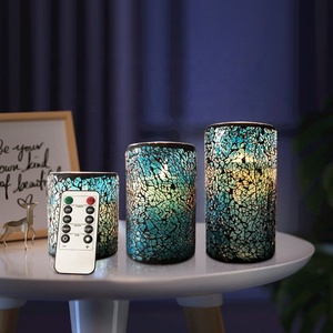 Fernbedienbare LED Flammenlose Batteriebetriebene Säulenkerze Grünes Rissglas-Muster Beweglicher Docht Timer Heimdekoration - Product Image 2