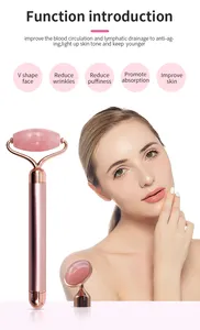 Ferramenta de beleza 2 em 1 para cuidados com a pele, massageador facial anti-idade e reafirmante, pedra natural, quartzo rosa, rolo de jade vibratório