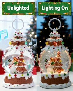 LED Light-up Gingerbread Christmas Scene Glitter Swirling Water Lantern CHRISTMAS DECORATION - Product Image 3