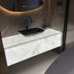 Encimera de Cuarzo Cristalino Blanco Natural Retroiluminada a Medida, Lavabo de Piedra Translúcida para Baño - Product Image 5