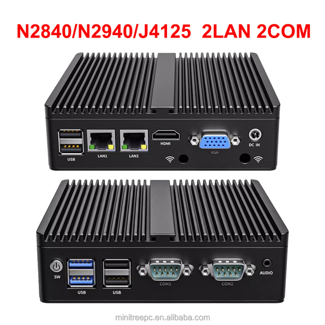 Intel Celeron N2840 J1900 DDR3 N4000 J4125 DDR4 Mini PC Micro Firewall Appliance 2LAN Fanless Router Computer OPNsense PfSense