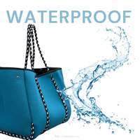 Sac fourre-tout tendance multi-poches en néoprène imperméable de 4 pouces, couleur unie, fermeture à cordon, chaînes, doublure en coton, organisé