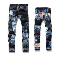 Pantalones Vaqueros de Diseño Personalizado, Estilo Casual, de Alta Calidad, con Parches de Colores, Desgastados, Corte Recto para Hombre