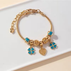 แฟชั่นวันวาเลนไทน์ DIY สร้อยข้อมือลูกปัดรูปหัวใจสำหรับผู้หญิง ประดับด้วยคริสตัลรูปโคลเวอร์ สไตล์พังก์ ทำจากสแตนเลสและโลหะผสมทองแดง - Product Image 6