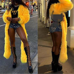 Autunno inverno nuovi cappotti lunghi in pelliccia da <span class=keywords><strong>donna</strong></span> Y2k Streetwear <span class=keywords><strong>giallo</strong></span> irregolare <span class=keywords><strong>cappotto</strong></span> lungo stile - Product Image 1