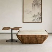 Table basse en marbre, ensemble de tables basses pour salon, table basse contemporaine simple en forme de pétale, table basse en placage de bois
