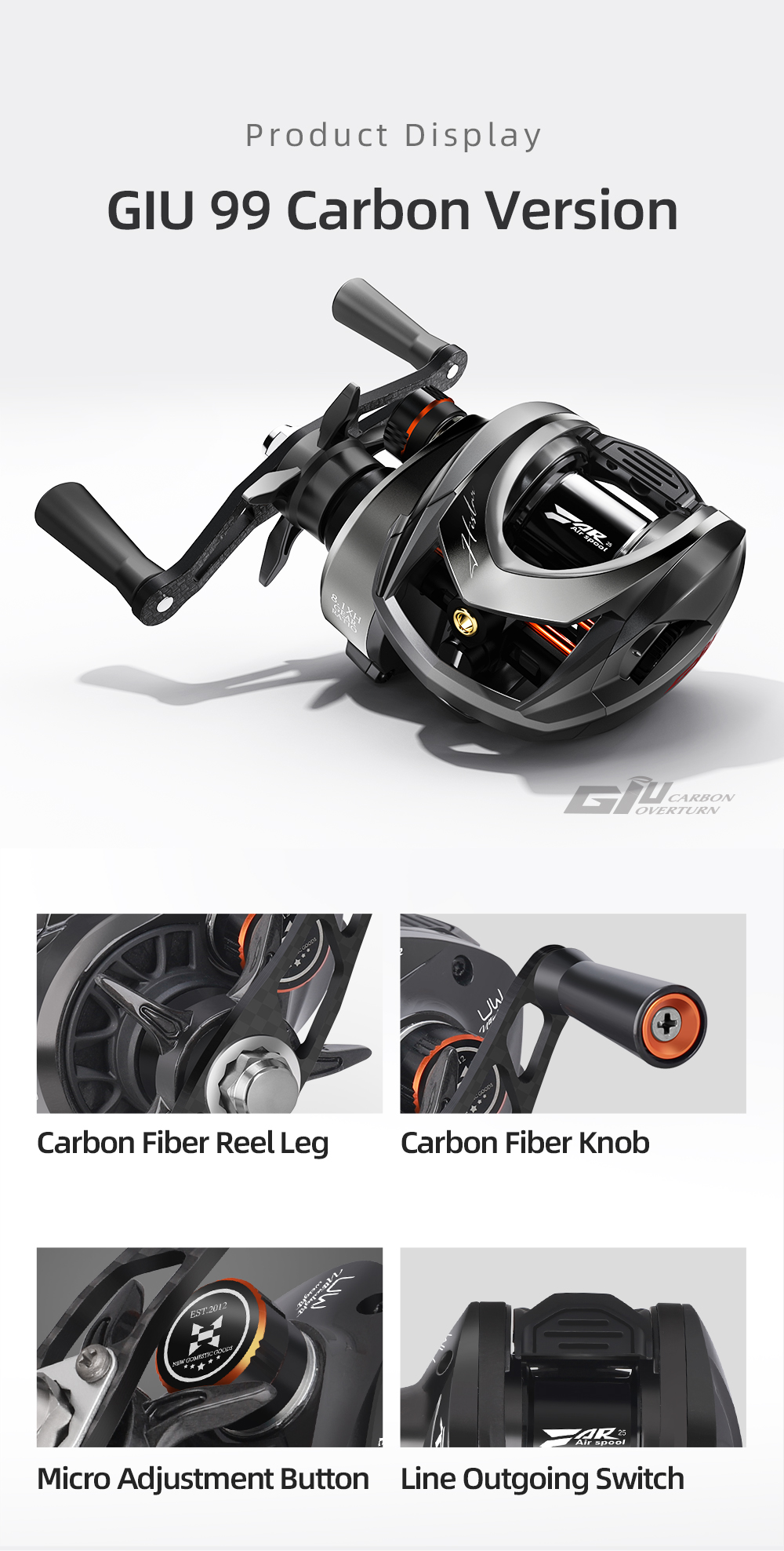 HISTAR Giu 99 Carbon BFS Baitcasting Fishing Reel 8.1:1 Ratio