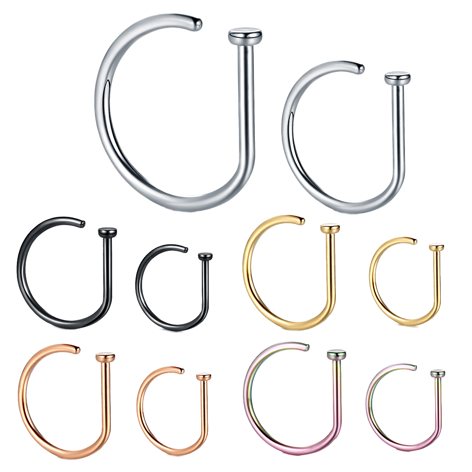 ASTM F136 Titanium Nose Stud Earring D Shaped 18G 20G Tragus