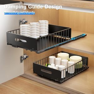 OEM Kitchen Cabinet Pull Out Basket 20-35L <b>Drawer</b> Type Minimalist Metal Storage Rack For Food Container Under Sink Use - Product Image 3