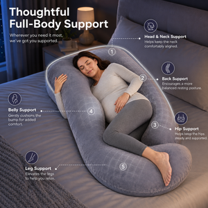 Oreiller de grossesse Koncen pour tout le corps, forme semi-circulaire, housse amovible et lavable, soutient le dos, les hanches et les jambes pour les femmes enceintes - Product Image 6