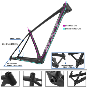 Cadre de <span class=keywords><strong>VTT</strong></span> en <span class=keywords><strong>carbone</strong></span> BXT Ultralight T1000 Hardtail 29 pouces Boost 148x12mm avec pédalier T47 à visser et support UDH - Product Image 5