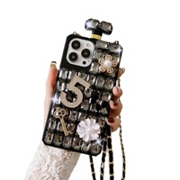 Coque de téléphone de luxe avec diamants et cordon, étui en cristal pour iPhone 17 16 15 14 13 12 11 Pro Max Samsung S25 S24 S23