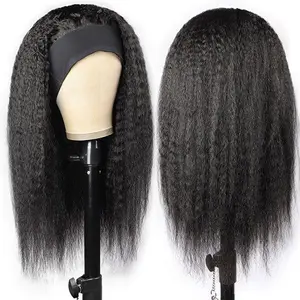 Brezilyalı bakire saç sapıkça düz kafa bandı siyah kadınlar için kafa bandı ile peruk insan saçı tutkalsız yarım peruk