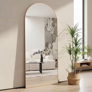 Miroir sur pied pleine longueur 56x21 rectangulaire noir avec cadre en alliage d'aluminium, verre trempé, design minimaliste, installation murale - Product Image 4