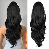 Queue de cheval longue et bouclée à superposition avec cordon de serrage, 26 pouces, ondulations lâches, extensions de cheveux synthétiques en fibre haute température