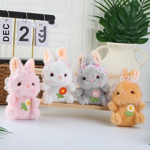 Nhồi bông thỏ động vật sang trọng Bunny Keychain vườn ren headscarf tai dài peluches plushie đồ chơi Bunny Thỏ dây đeo chìa khóa - Product Image 1