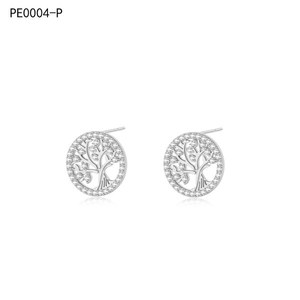 Amy Amy Fashion Stud Earrings Silver Plated Zircon <b>Tree</b> Design For Women Classic Jewelry Gift PE0004 - Product Image 1