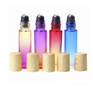 Flacons roll-on en verre 5 ml à dégradé <span class=keywords><strong>de</strong></span> couleurs pour soins <span class=keywords><strong>de</strong></span> la peau, huiles et parfums, avec bouchon en <span class=keywords><strong>bois</strong></span> et bille roulante en aluminium – Emballage cosmétique - Product Image 1