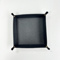 Plateau de rangement de bureau pliable carré en cuir Saffiano microfibre populaire pour clés, portefeuille, pièces de monnaie et accessoires