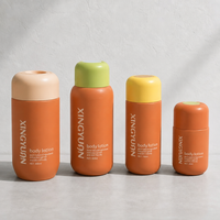 Bouteille souple portable personnalisée pour gel douche, shampoing, lotion, 150 ml, avec bouchon à clapet, ronde, beige