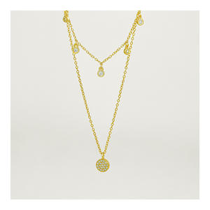 Personalizzato 925 in argento Sterling placcato oro a pois di diamanti ciondolo con ciondolo a doppio strato collana di monete a catena da donna - Product Image 4