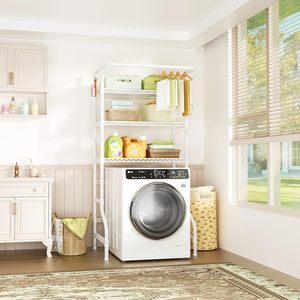 Organizador de Almacenamiento <span class=keywords><strong>para</strong></span> Lavandería, Tendedero de Ropa de 4 Niveles con <span class=keywords><strong>Estantes</strong></span> de Alambre, Cesta de Alambre, Barra <span class=keywords><strong>para</strong></span> Colgar, Gancho, Estante Ahorrador de Espacio - Product Image 2