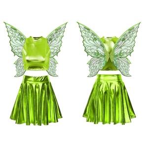 <b>Womens</b> <b>Fairy</b> <b>Costumes</b> Metallic Crop Top Mini Skirt Set Iridescent Wings Rave Festival Stage Performance Party Wear Custom - Product Image 2