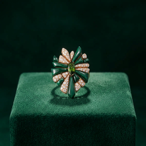 Luxury 925 Silver Rhodium Plated Green Gemstone Floral <b>Statement</b> <b>Ring</b> for Women Wedding Jewelry - Product Image 3