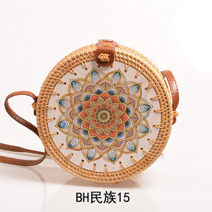 Bolso de Paja de Ratán Redondo Natural Hecho <span class=keywords><strong>a</strong></span> Mano en <span class=keywords><strong>Bali</strong></span>, Vietnam, para Mujer, Venta al por Mayor 2024 - Product Image 2