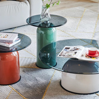 Cremefarbenes Kreatives Glas-Rundtisch-Set für Wohnzimmer und Büro, Hochwertiger Teetisch für Kleine Apartments