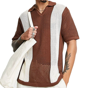 Nuovo stile estivo <span class=keywords><strong>maglione</strong></span> da uomo <span class=keywords><strong>oversize</strong></span> in cotone 100% marrone <span class=keywords><strong>con</strong></span> stampa a blocchi maglia maglia maglia maglia maglia maglia maglia maglia - Product Image 5