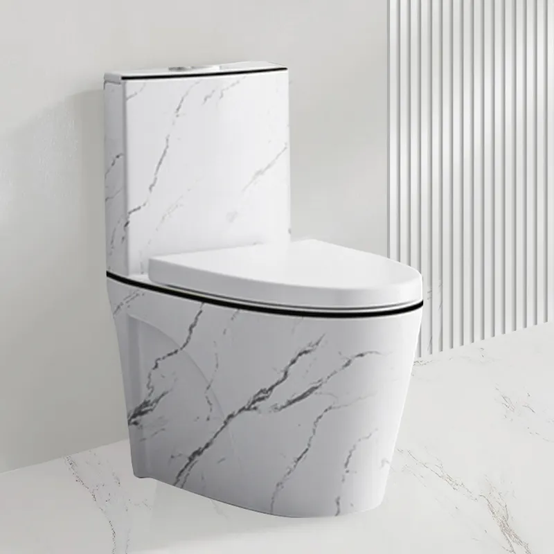 Cuvette de toilette moderne en céramique, marbre blanc, or et noir