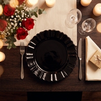 Assiette de Présentation Noire en Plastique, Motif Jupe de Ballet sur le Bord, Vente en Gros, pour Décoration de Mariage, Maison et Cuisine