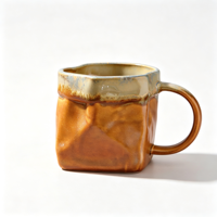Tasse à café artisanale en grès irrégulier, glaçure réactive, tasse en céramique froissée avec anse, tasse à thé en poterie pour la maison, le café ou comme cadeau