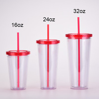 Gobelets à vin en plastique à double paroi personnalisés avec logo, 32oz, 24oz, 16oz, transparents, minces, en gros