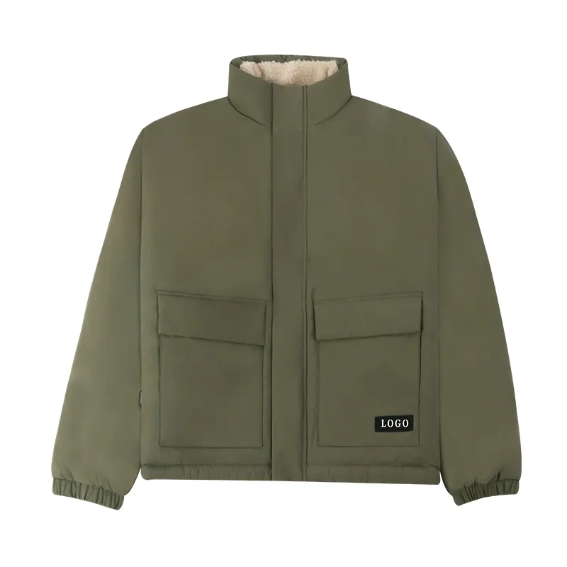 Wholesale Fashion Full Zipper Warm Puffer Jacket Lining Fleece Jacket Coat For Men
