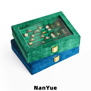 Boîte à bijoux rectangulaire <span class=keywords><strong>de</strong></span> luxe en velours avec couvercle en acrylique transparent, multi-compartiments pour bagues, boucles d'oreilles, colliers, organiseur <span class=keywords><strong>de</strong></span> bijoux, logo personnalisé - Product Image 5