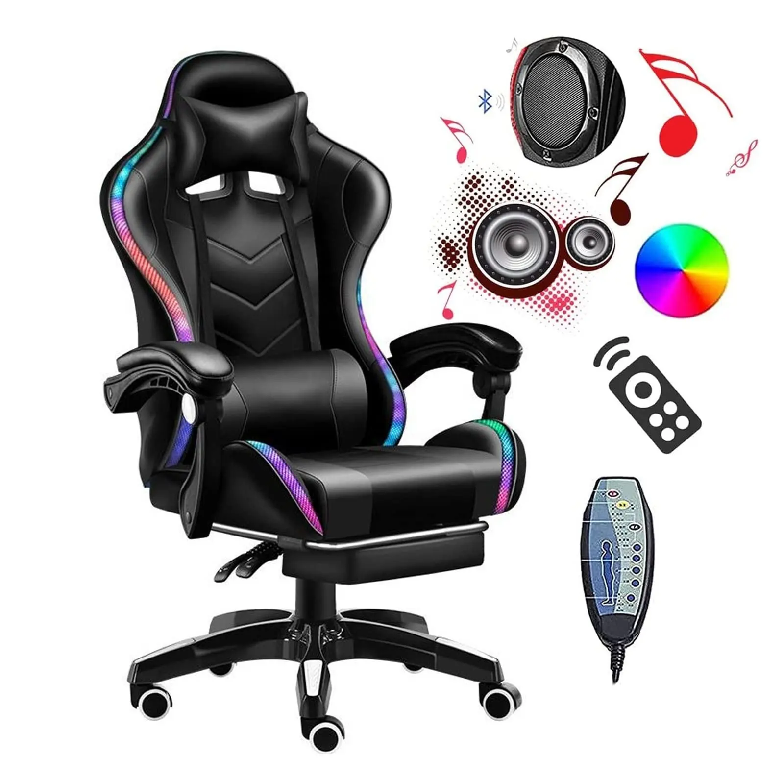 Led Lights Video Gaming Stoelen Rgb Silla Game Met Massage Lumbale Ondersteuning Blue Tooth Speakers Computer Gamer Stoel Met Voetsteun