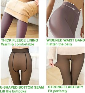 I-0025 Winter <b>Leggings</b> Pantyhose Skin Effect Thermal Stockings Translucent Plush Sock Pants High Waist Fleece <b>Lined</b> Tights - Product Image 6